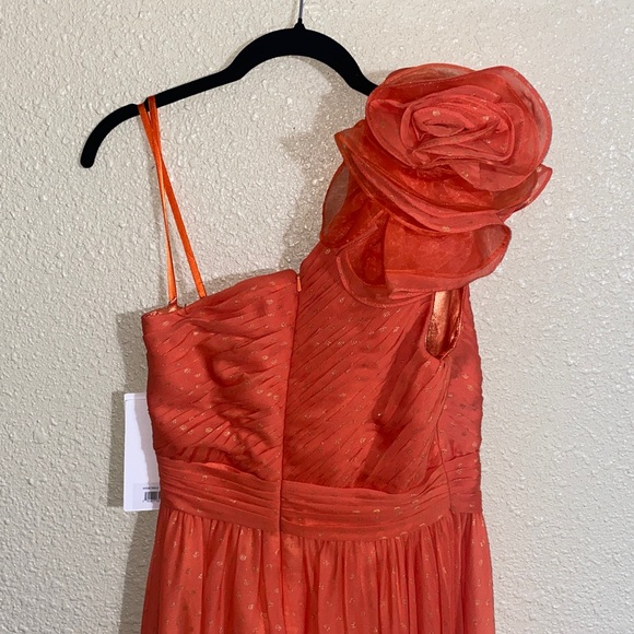 NWT Mac Duggal Orange Polka Dot Ruffled One Shoulder Gown 49536 Size 6 - Picture 12 of 16